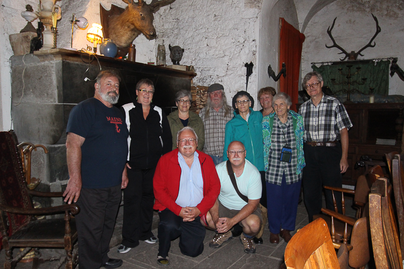 Guests on Castles, Saints & Druids tour 2014 at Leap Castle with owner, Sean Ryan
