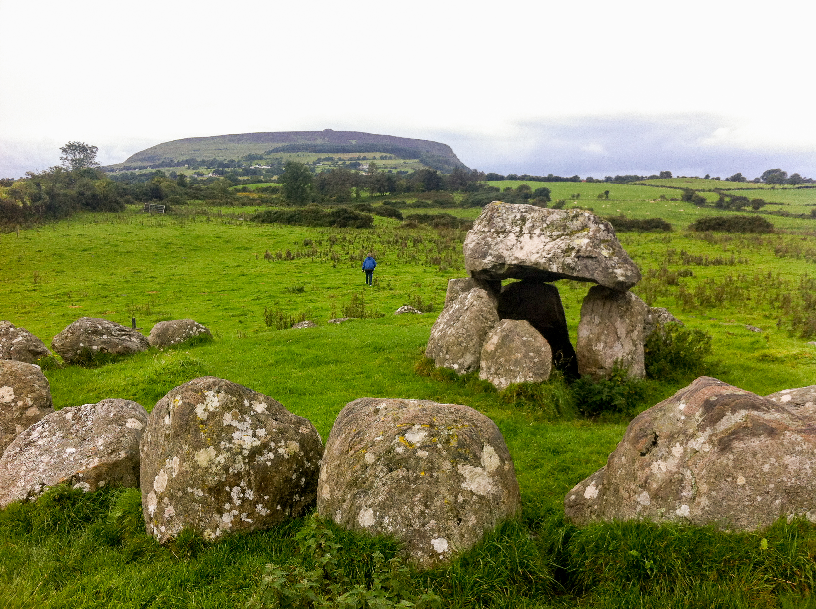 Carrowmore dolmens with Knocknarea in the distance. 