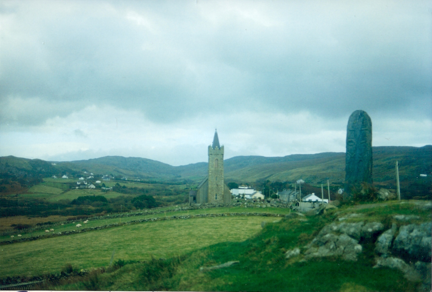 Glencolumbkille chapel and standing stone